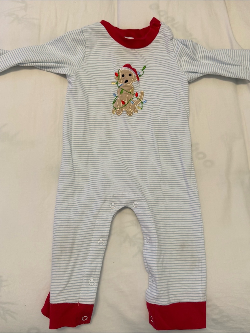 Ishtex Striped Baby One-Piece with Holiday Puppy